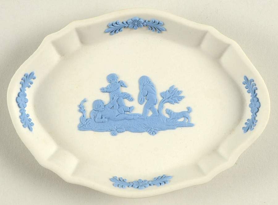 Lavender (Pale Blue) on Cream Color Jasperware Silver Tray by Wedgwood-1