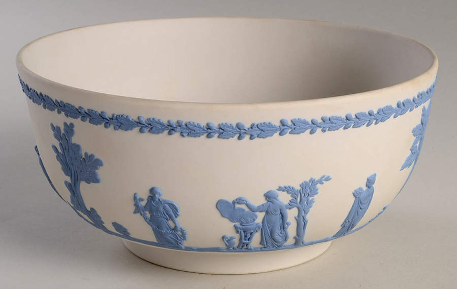 Lavender (Pale Blue) on Cream Color Jasperware Round Sacrifice Bowl by Wedgwood-1