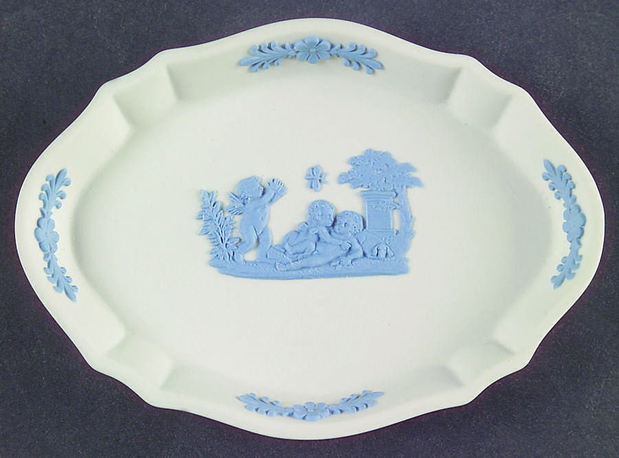 Lavender (Pale Blue) on Cream Color Jasperware Silver Tray by Wedgwood-1