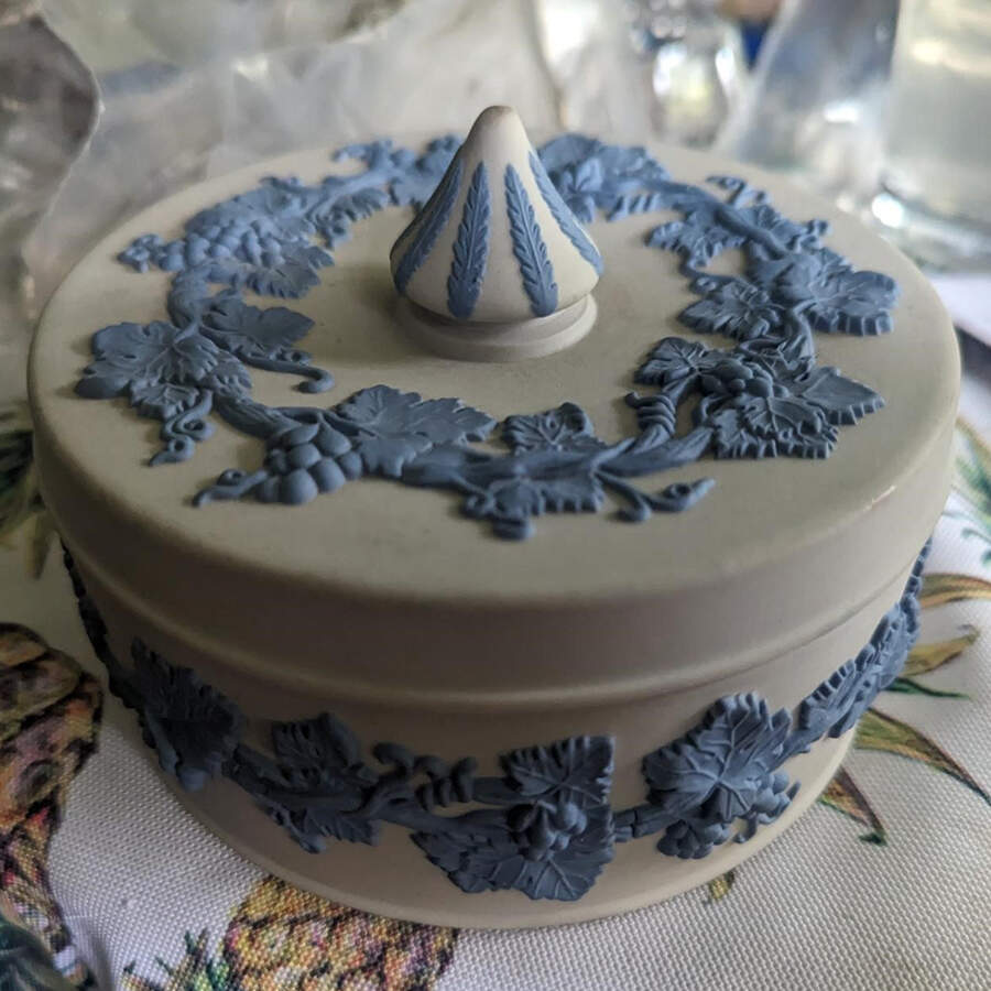 Lavender (Pale Blue) on Cream Color Jasperware Silver/Candy Box & Lid by Wedgwood-1