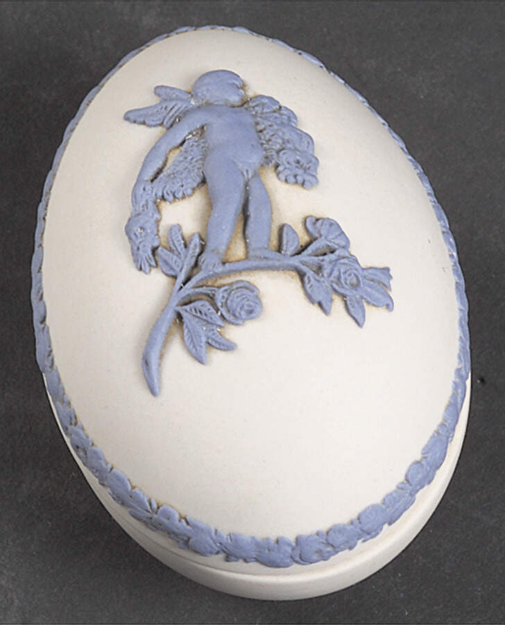Lavender (Pale Blue) on Cream Color Jasperware Small Egg Box & Lid by Wedgwood-1