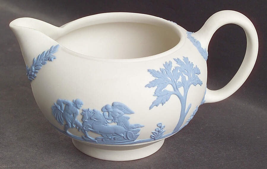 Lavender (Pale Blue) on Cream Color Jasperware Creamer by Wedgwood-1