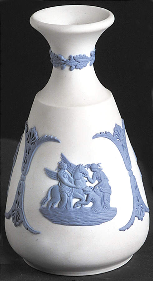Lavender (Pale Blue) on Cream Color Jasperware Cameo Bud Vase by Wedgwood-1