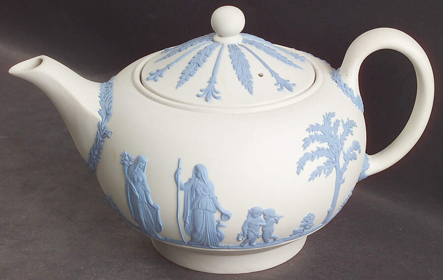 Lavender (Pale Blue) on Cream Color Jasperware Teapot & Lid by Wedgwood-1