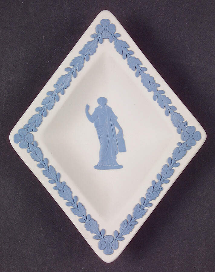 Lavender (Pale Blue) on Cream Color Jasperware Small Diamond Shape Ashtray by Wedgwood-1