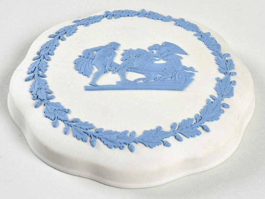 Lavender (Pale Blue) on Cream Color Jasperware Lid for Large Scalloped Candy Box by Wedgwood-1