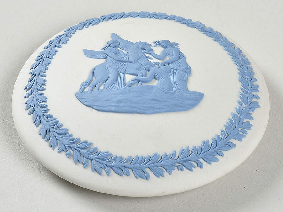 Lavender (Pale Blue) on Cream Color Jasperware 3" Round Fluted Box-Lid by Wedgwood-1