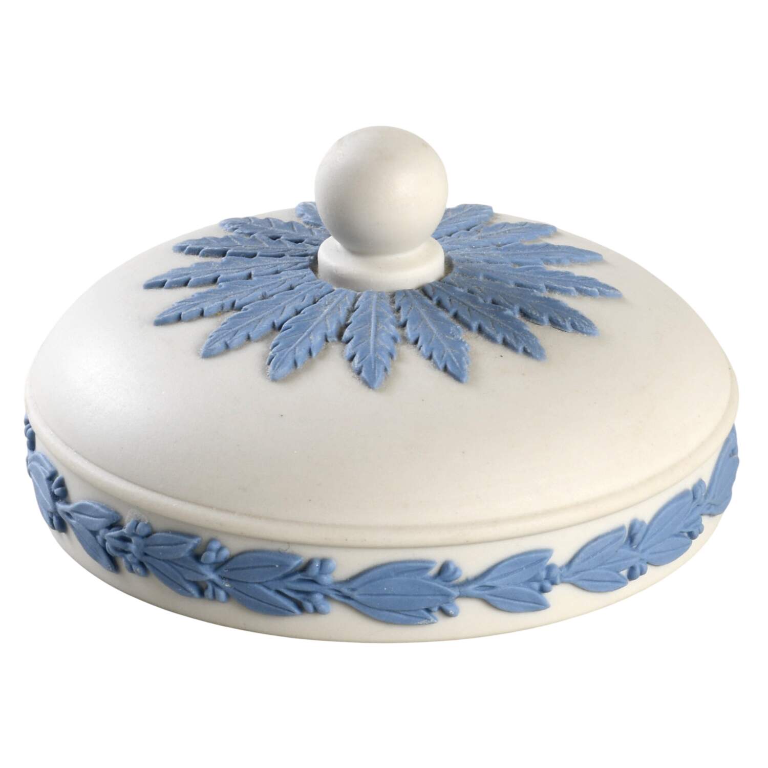 Lavender (Pale Blue) on Cream Color Jasperware Lid for Cigarette Jar by Wedgwood-1