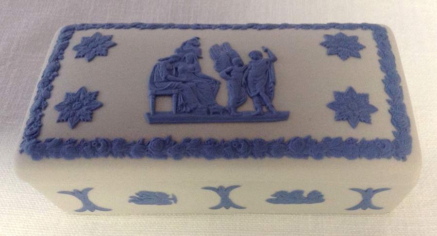 Lavender (Pale Blue) on Cream Color Jasperware 3" Rectangular Box & Lid by Wedgwood-1
