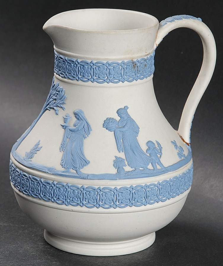 Lavender (Pale Blue) on Cream Color Jasperware Etruscan Jug by Wedgwood-1