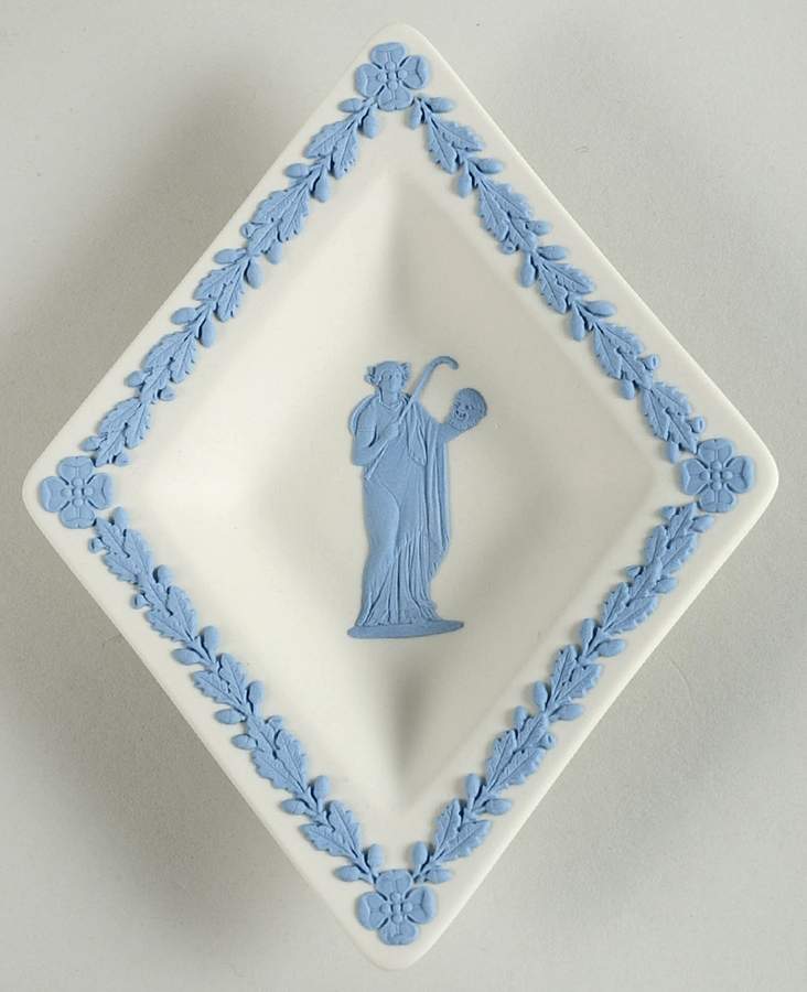 Lavender (Pale Blue) on Cream Color Jasperware Small Diamond Shape Ashtray by Wedgwood-1