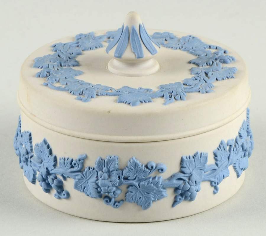 Lavender (Pale Blue) on Cream Color Jasperware Small Spiked Knob Box by Wedgwood-1