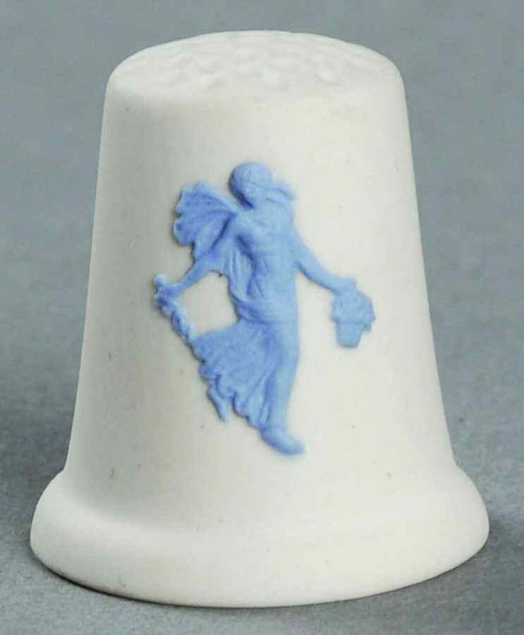 Lavender (Pale Blue) on Cream Color Jasperware Thimble by Wedgwood-1