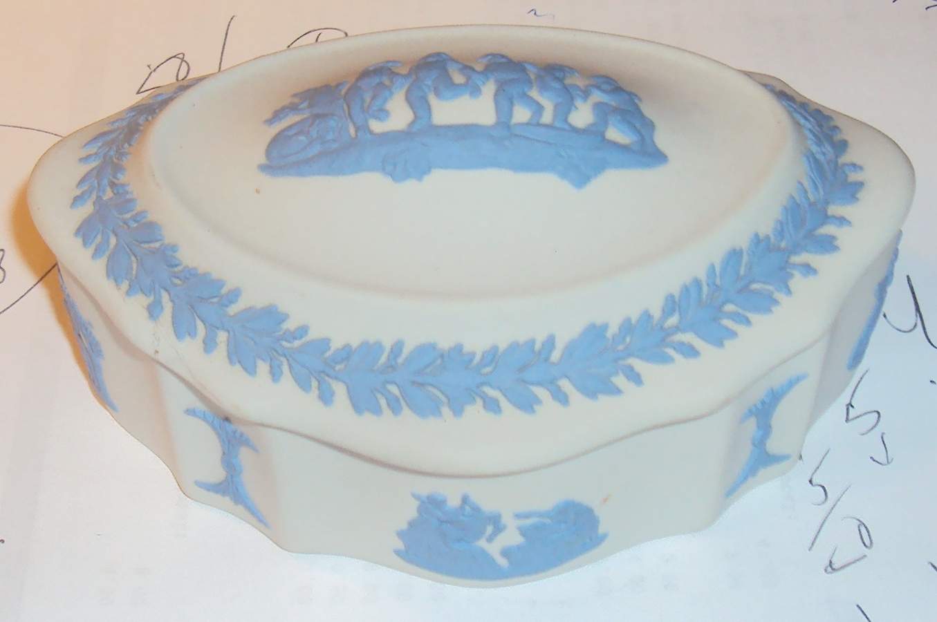 Lavender (Pale Blue) on Cream Color Jasperware Silver/Candy Box & Lid by Wedgwood-1