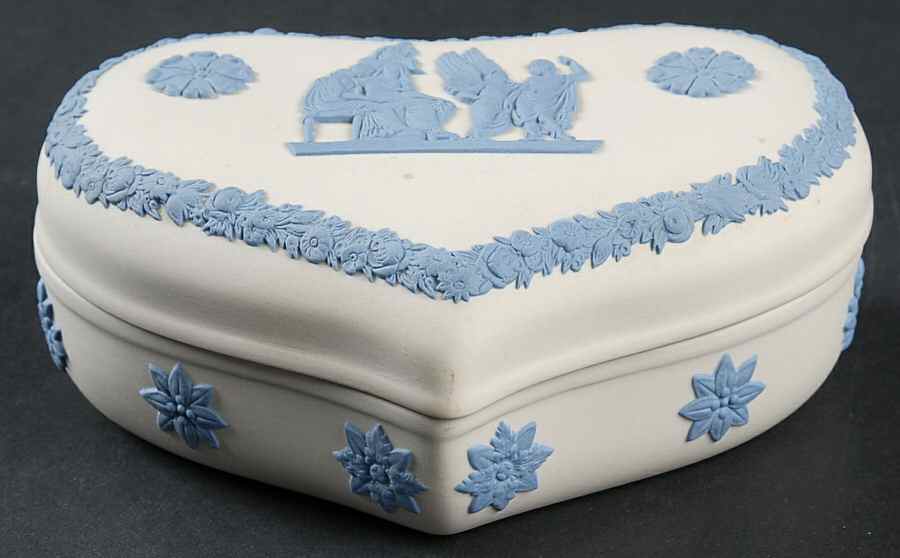 Lavender (Pale Blue) on Cream Color Jasperware 5" Heart Shape Box & Lid by Wedgwood-1