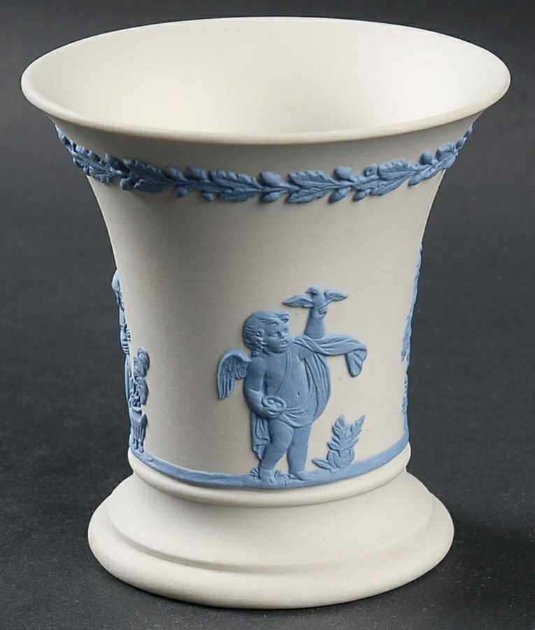 Lavender (Pale Blue) on Cream Color Jasperware Season Posey Pot by Wedgwood-1