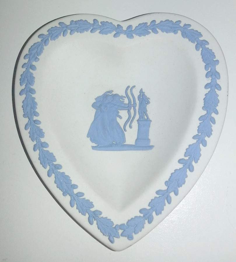 Lavender (Pale Blue) on Cream Color Jasperware Small Heart Shape Ashtray by Wedgwood-1