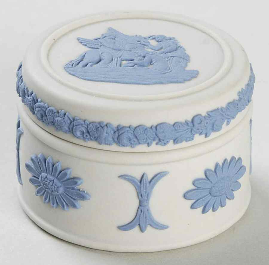 Lavender (Pale Blue) on Cream Color Jasperware Miniature Round Box by Wedgwood-1