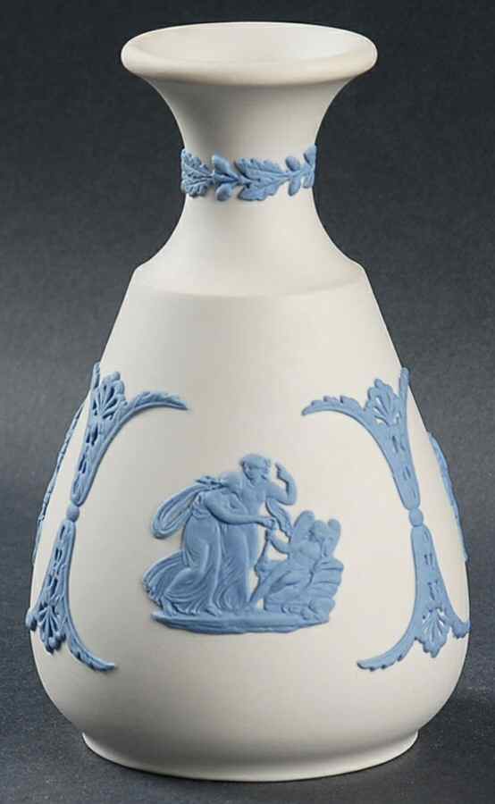 Lavender (Pale Blue) on Cream Color Jasperware 4" Cameo Bud Vase by Wedgwood-1