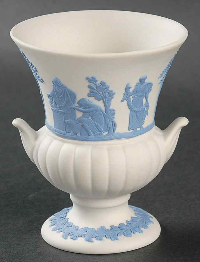 Lavender (Pale Blue) on Cream Color Jasperware Mini Bud Vase by Wedgwood-1