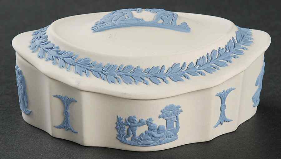 Lavender (Pale Blue) on Cream Color Jasperware Silver/Candy Box & Lid by Wedgwood-1