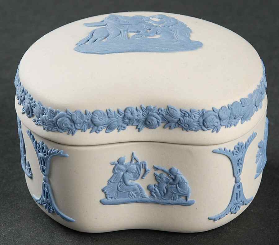 Lavender (Pale Blue) on Cream Color Jasperware Bean Box & Lid by Wedgwood-1