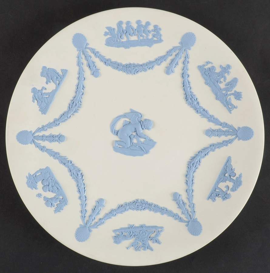 Lavender (Pale Blue) on Cream Color Jasperware Cupid Serving Plate by Wedgwood-1