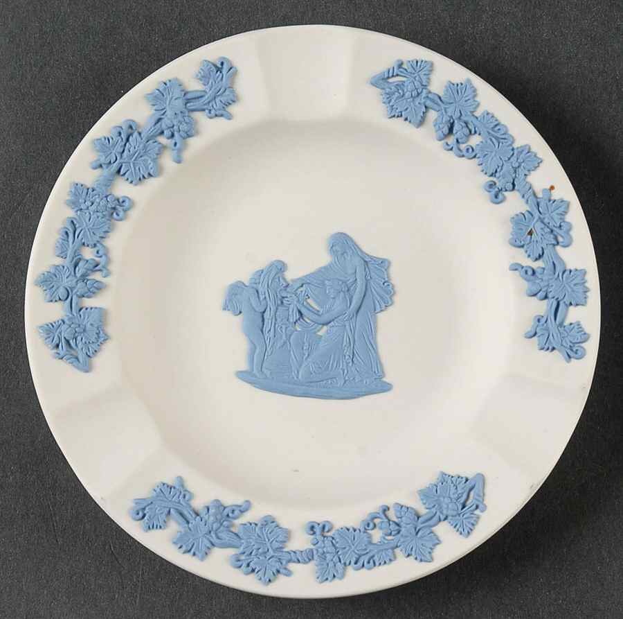 Lavender (Pale Blue) on Cream Color Jasperware 3 Slot Round Ashtray by Wedgwood-1