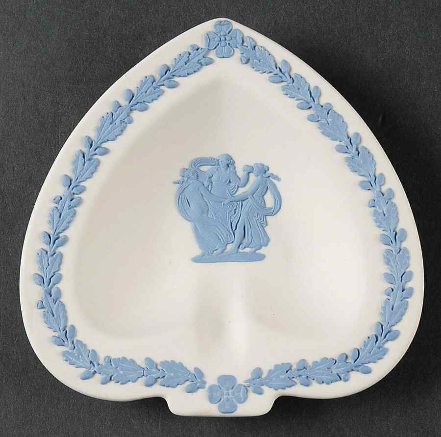 Lavender (Pale Blue) on Cream Color Jasperware Small Spade Shape Ashtray by Wedgwood-1