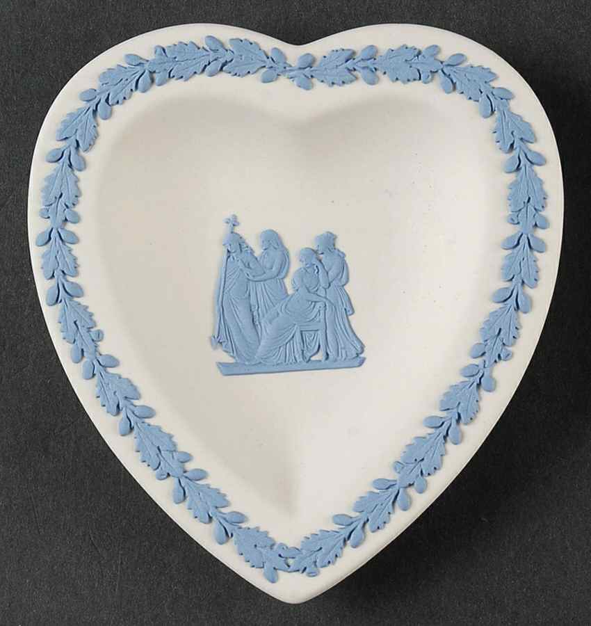 Lavender (Pale Blue) on Cream Color Jasperware Small Heart Shape Ashtray by Wedgwood-1