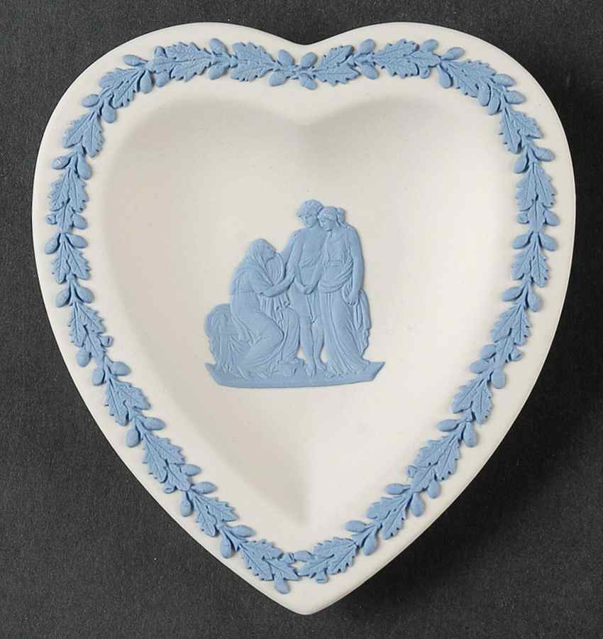 Lavender (Pale Blue) on Cream Color Jasperware Small Heart Shape Ashtray by Wedgwood-1