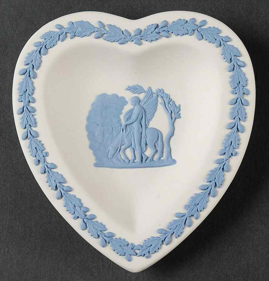 Lavender (Pale Blue) on Cream Color Jasperware Small Heart Shape Ashtray by Wedgwood-1
