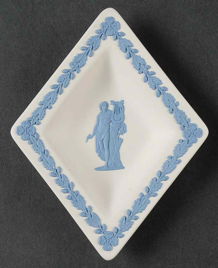 Lavender (Pale Blue) on Cream Color Jasperware Small Diamond Shape Ashtray by Wedgwood-1