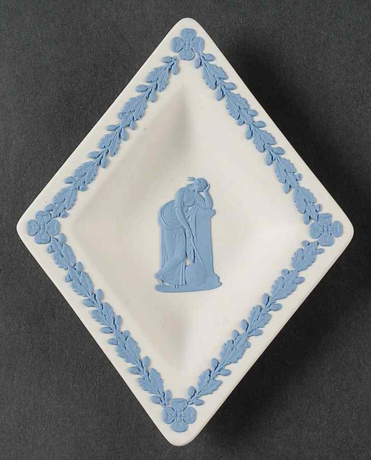 Lavender (Pale Blue) on Cream Color Jasperware Small Diamond Shape Ashtray by Wedgwood-1