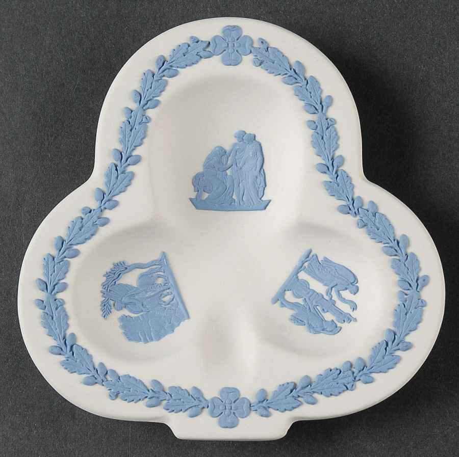 Lavender (Pale Blue) on Cream Color Jasperware Small Club Shape Ashtray by Wedgwood-1