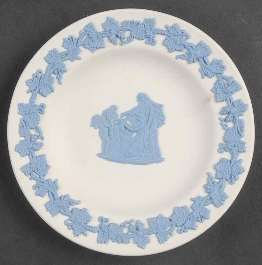 Lavender (Pale Blue) on Cream Color Jasperware 4" Round Tray by Wedgwood-1
