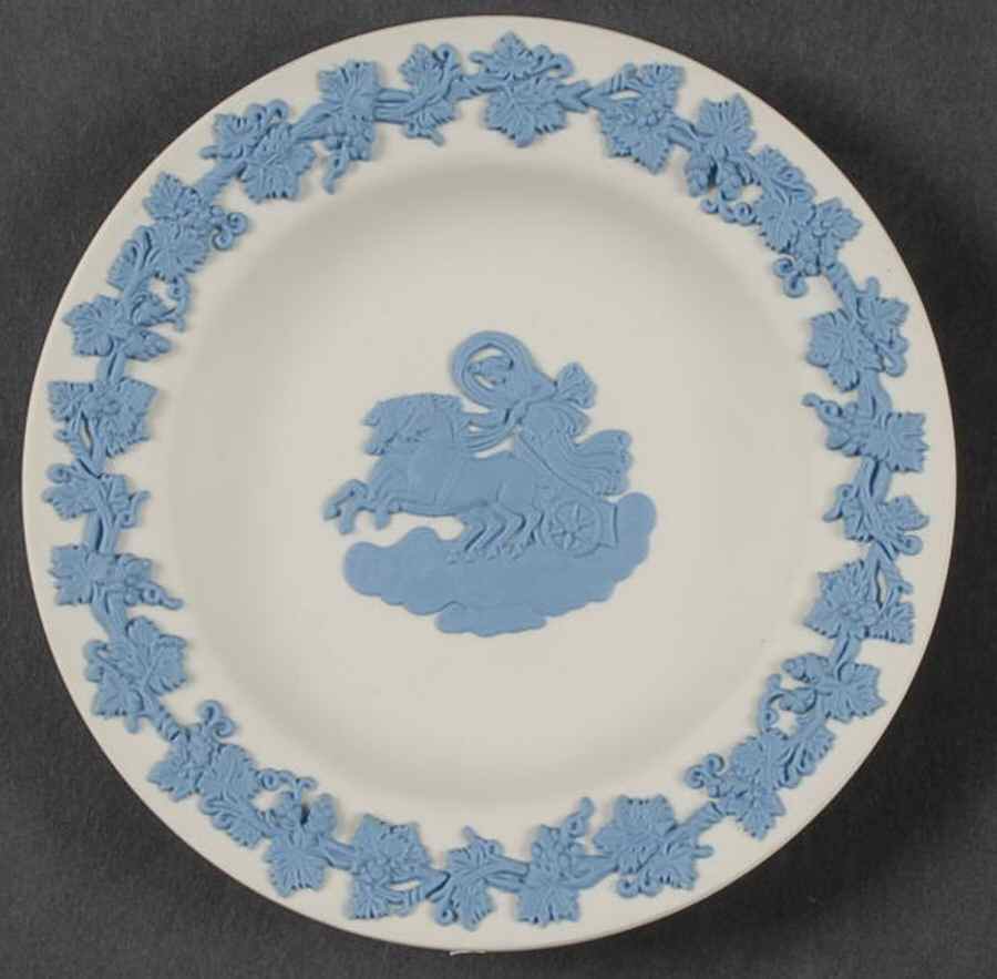 Lavender (Pale Blue) on Cream Color Jasperware 4" Round Tray by Wedgwood-1