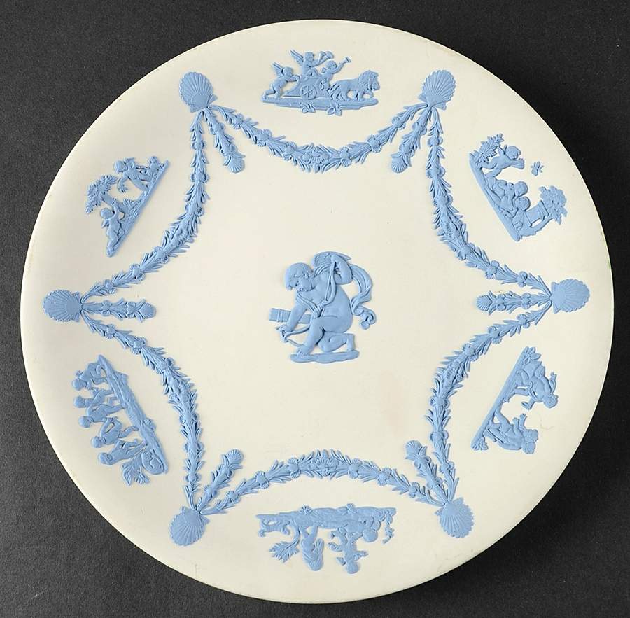 Lavender (Pale Blue) on Cream Color Jasperware Cupid Serving Plate by Wedgwood-1