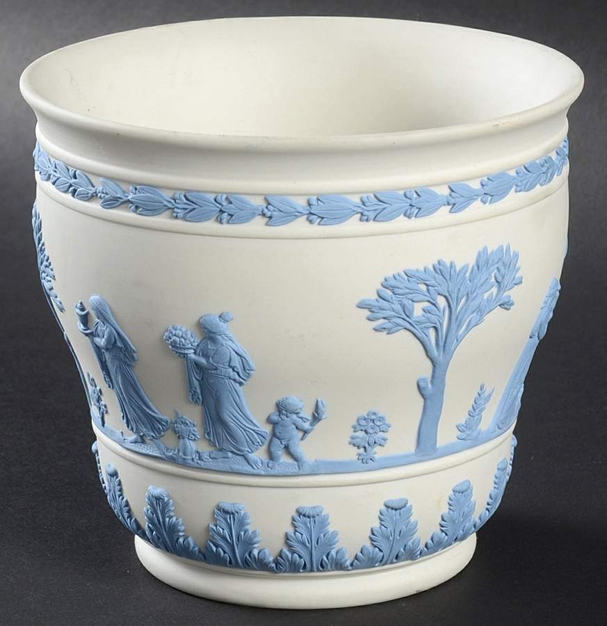 Lavender (Pale Blue) on Cream Color Jasperware 4" Arcadian Jardiniere by Wedgwood-1