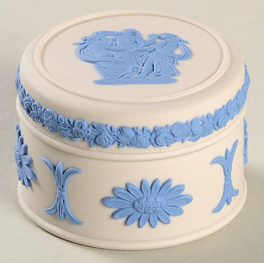 Lavender (Pale Blue) on Cream Color Jasperware Miniature Round Box by Wedgwood-1