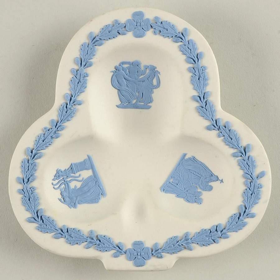 Lavender (Pale Blue) on Cream Color Jasperware Small Club Shape Ashtray by Wedgwood-1