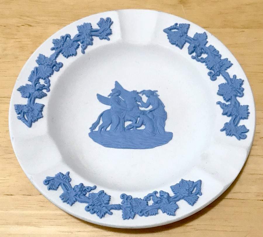 Lavender (Pale Blue) on Cream Color Jasperware 3 Slot Round Ashtray by Wedgwood-1
