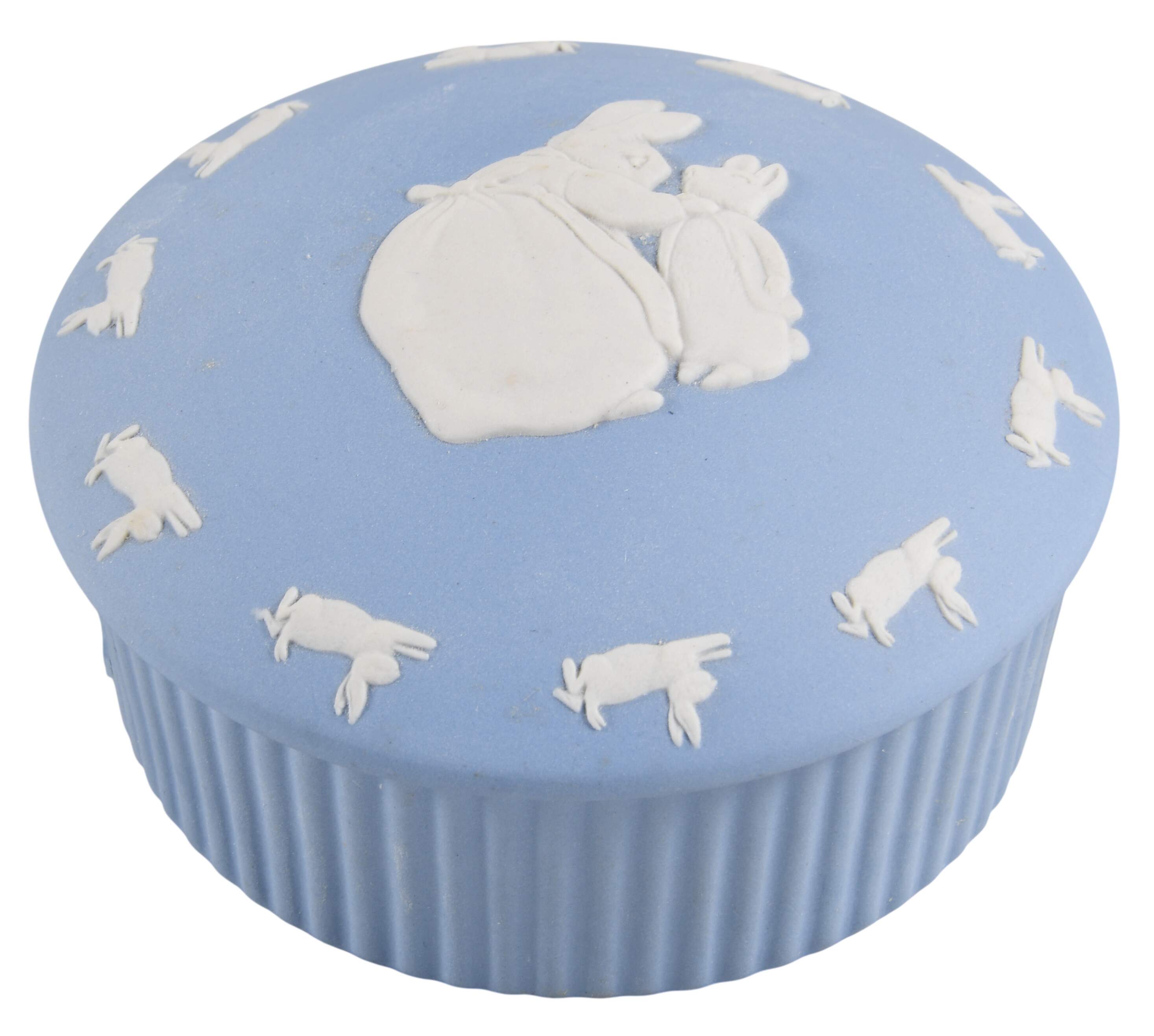 Peter Rabbit on Lavender Jasperware 3" Round Fluted Box & Lid by Wedgwood-1