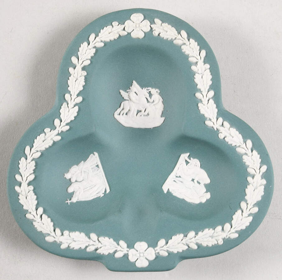 Cream Color on Teal Jasperware Small Club Shape Ashtray by Wedgwood-1