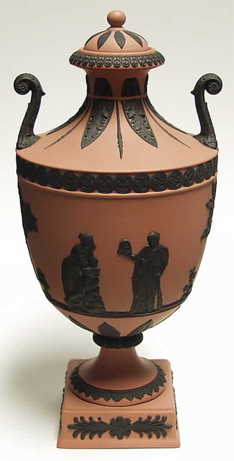 Black on Terra Cotta Jasperware Urn Shaped Vase by Wedgwood-1