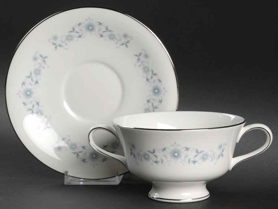 Josephine Blue Footed Cream Soup Bowl & Saucer Set by Wedgwood-1