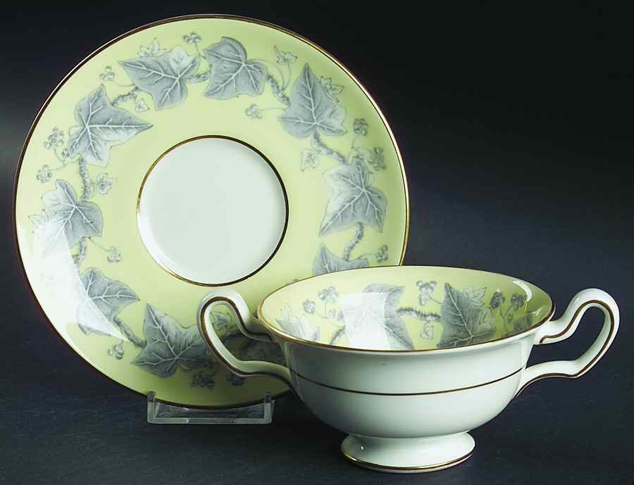 Josephine Yellow Footed Cream Soup Bowl & Saucer Set by Wedgwood-1