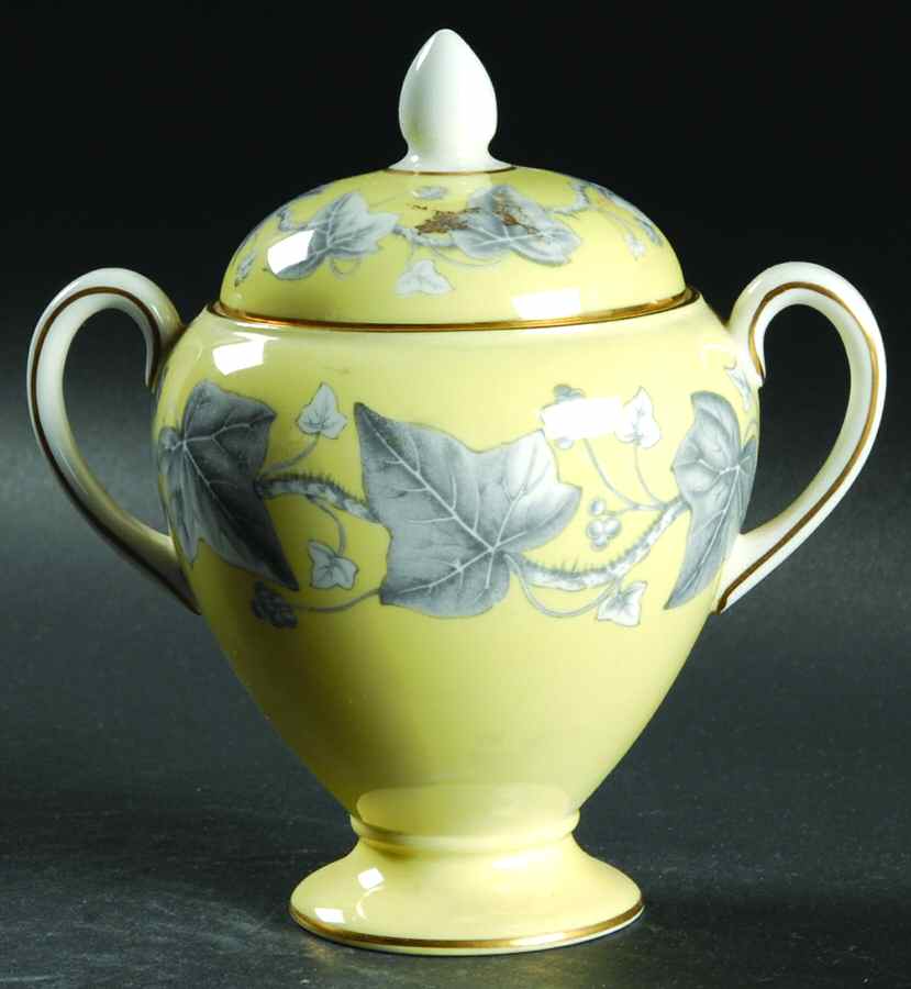 Josephine Yellow Globe Shape Sugar Bowl & Lid by Wedgwood-1