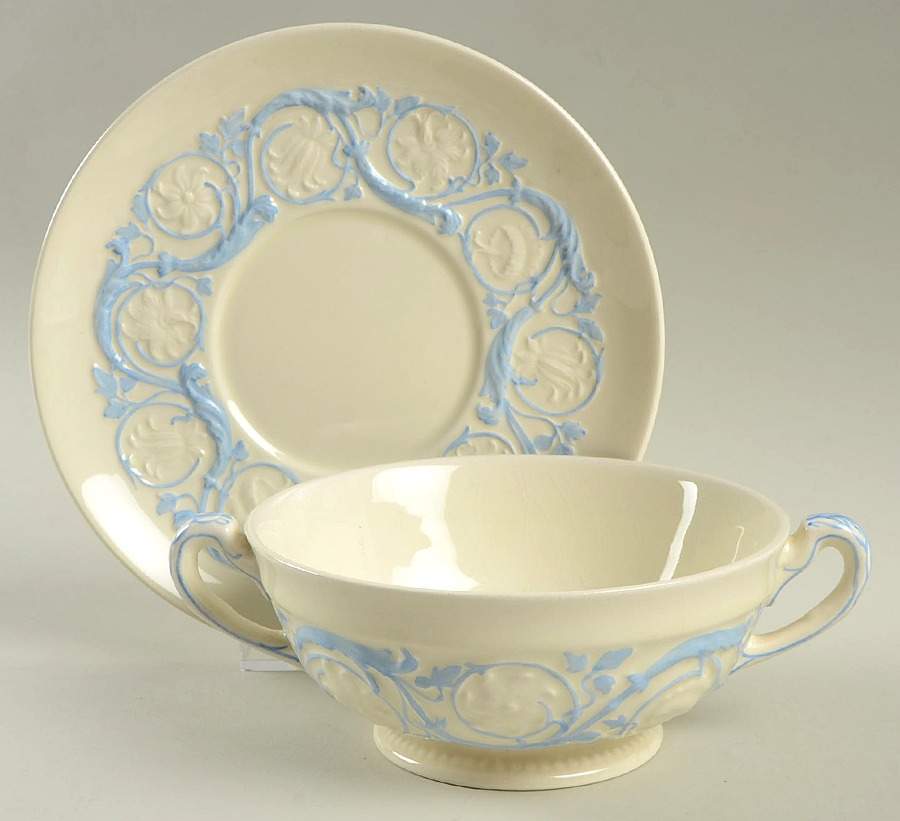 Kingston Blue Footed Cream Soup Bowl & Saucer Set by Wedgwood-1