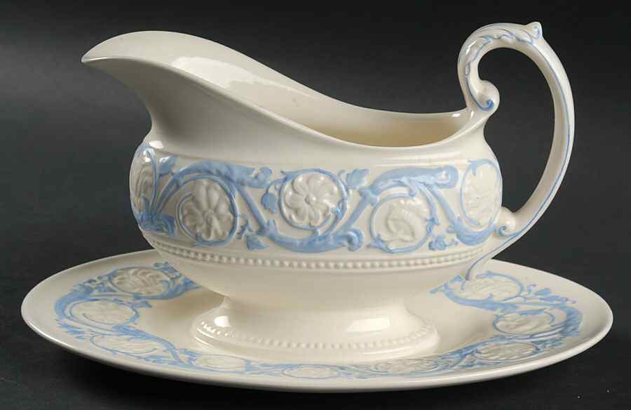 Kingston Blue Gravy Boat with Attached Underplate by Wedgwood-1